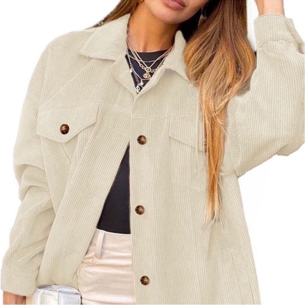 Lightweight Ivory Corduroy Button-Up Jacket Soft Neutral Layer